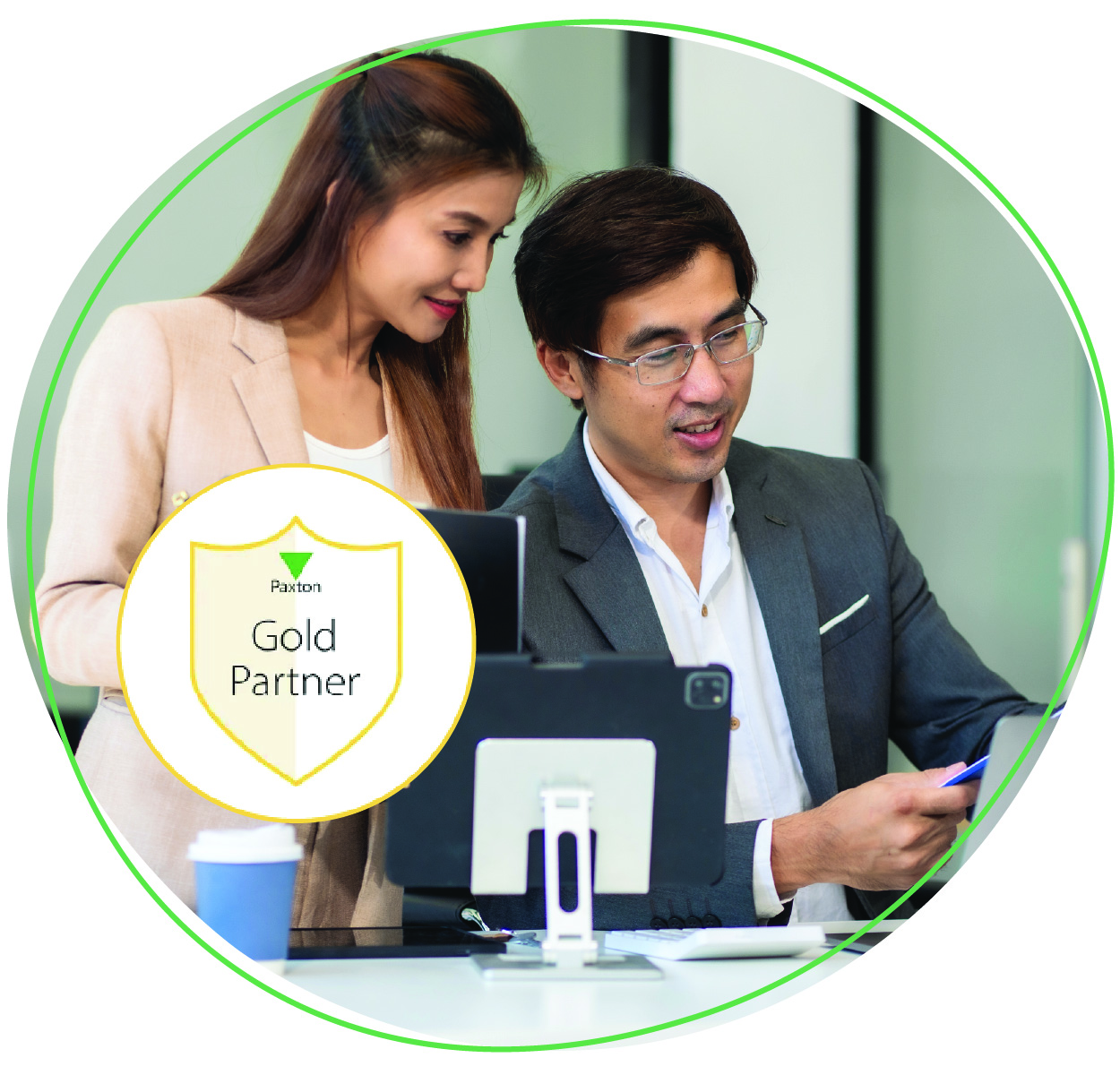 paxton custom reports two staff members looking through together