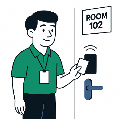 staff member using an access control card system to enter a room