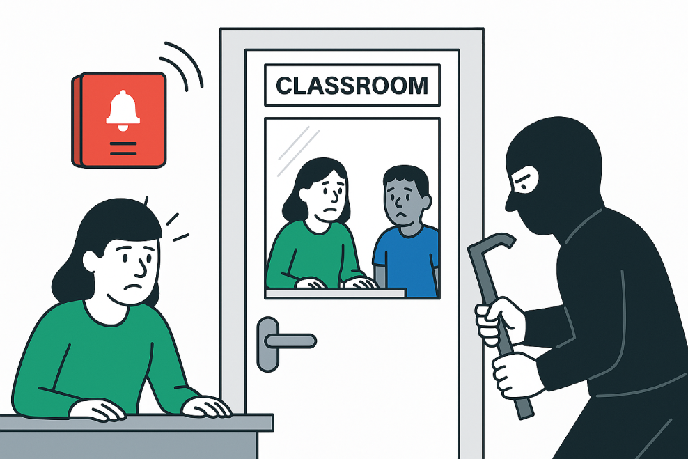 intruder alarm activating paxton lockdown at a school