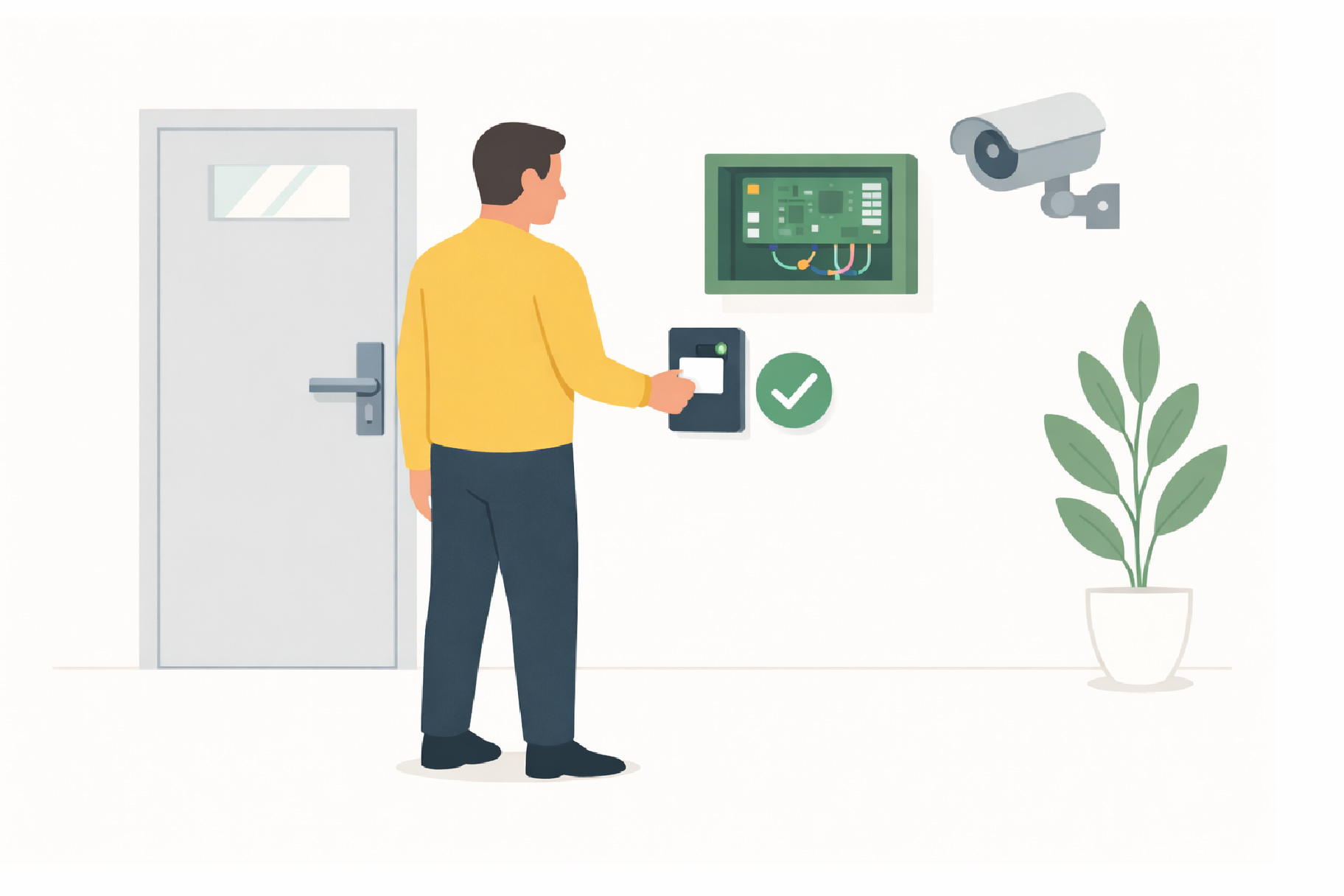 person scanning in to a door system that has been installed to get access.